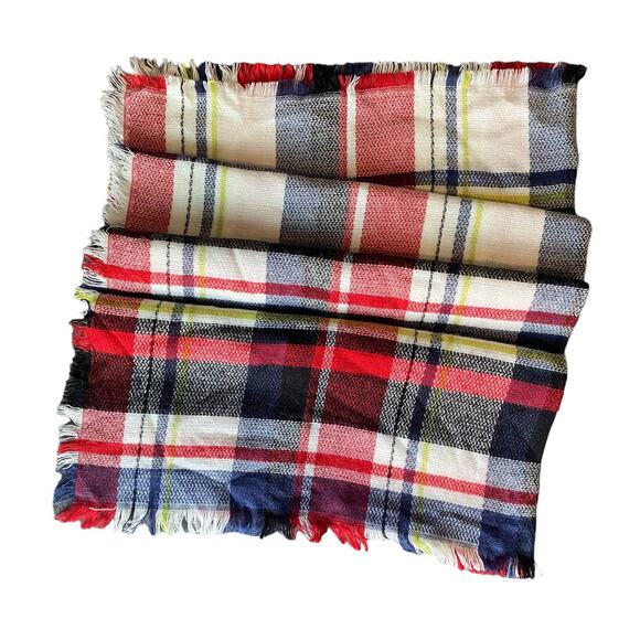 Scarf 44" x 50" Blanket Plaid Blue Red White - Picture 2 of 5